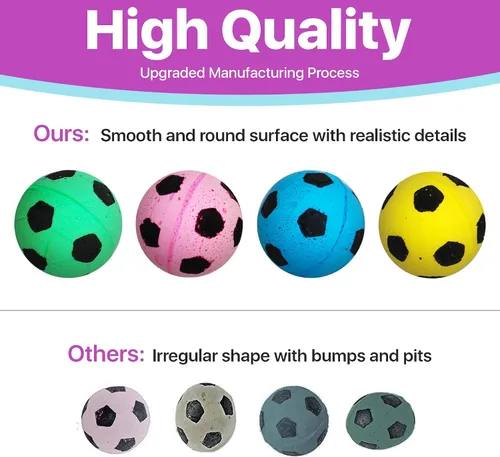 Miniatura 7 de SPOT Pelota de fútbol de esponja para gatos y gatitos, juguete de peluche interactivo y colorido, divertido de batear y perseguir, mantiene a
