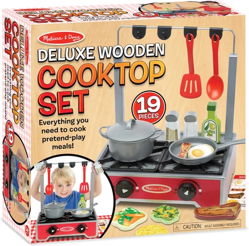 Miniatura 3 de Melissa & Doug Juego de cocina de madera de lujo de 19 piezas con comida de madera, olla y sartén duraderos
