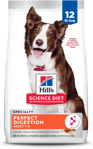 Miniatura 17 de Hill's Science Diet Digestión perfecta, para perros adultos de 1 a 6 años, apoyo digestivo, alimento seco para perros, pollo, arroz integral y avena
