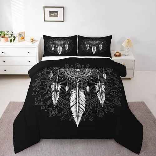 Erosebridal - Juego de edredón atrapasueños tamaño Queen, juego de ropa de cama boho con plumas, juego de colcha mandala para niños, niñas y Ww2707