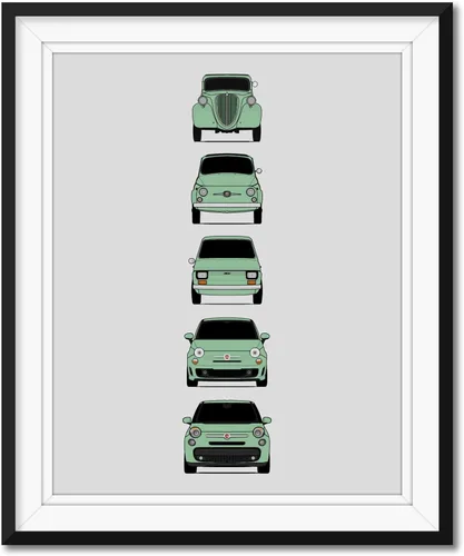 Miniatura 14 de Custom Car Posters Póster hecho a mano compatible con Fiat 500 generaciones e impresión de Fiat 500 (Topolino, 500 Nuova, 126, 500 L), multicolor