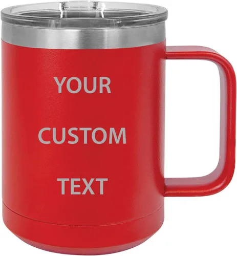 Miniatura 4 de Vaso de viaje de acero inoxidable de 15 onzas con aislamiento de texto personalizado, taza de café para beber auto, asa, tapa deslizante, Blanco