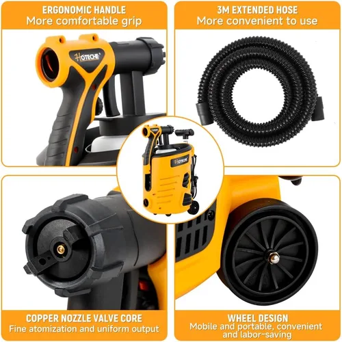 Miniatura 3 de Hoteche Pulverizador de pintura eléctrico HVLP de 700 W Contenedor de 27.1 fl oz, boquilla de 0.098 in, flujo de 33.8 fl oz/min, manguera de 9.8 ft