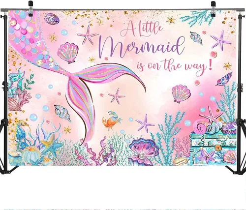 Miniatura 3 de Mocsicka Telón de fondo de sirena para baby shower, sirena rosa bajo el mar, decoración de fiesta de baby shower para niñas, fondo de fotografía