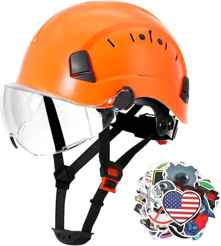 Miniatura 13 de AOLAMEGS Casco de seguridad de construcción – Casco de seguridad aprobado por ANSI Z89.1 con visera y 50 calcomanías para casco duro deslizante Un