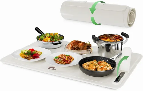 EconoHome Bandeja de calentamiento eléctrica, tapete eléctrico de superficie completa para calentar alimentos, calentamiento rápido, enrollable y