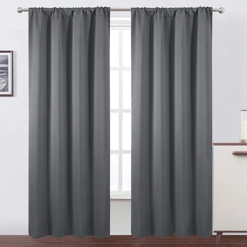 Miniatura 97 de LEMOMO Cortinas opacas negras para cocina, 42 x 45 pulgadas, juego de 2 paneles de cortinas opacas con bolsillo para cortinero para ventana pequeña