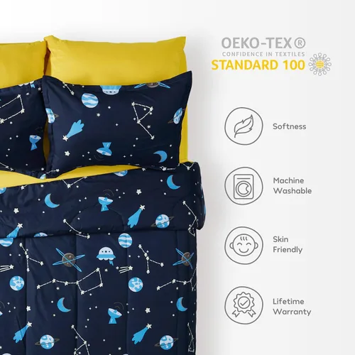 Miniatura 5 de SLEEP ZONE Juego de edredón para niños, tamaño individual, súper lindo, suave, para niños, cama en una bolsa, 5 piezas con edredón, sábana, funda