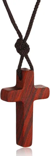 Collares con colgante de cruz de madera de sándalo natural para niños, niñas, mujeres y hombres, regalo hecho a mano, madera colgante de espejo