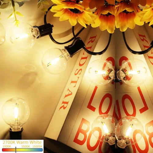 Miniatura 5 de Svater Bombillas LED G40 de repuesto para tira de luces al aire libre, paquete de 25 bombillas regulables inastillables, bombillas Edison con base