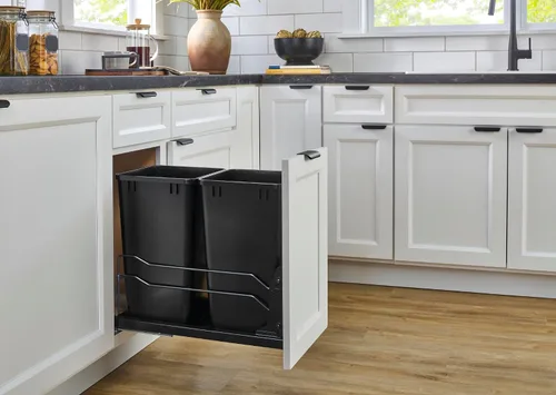 Miniatura 4 de Rev-A-Shelf Bote de basura doble extraíble para debajo de gabinetes de cocina, 27 Qt. 6.75 galones con rieles de cierre suave para gabinetes base