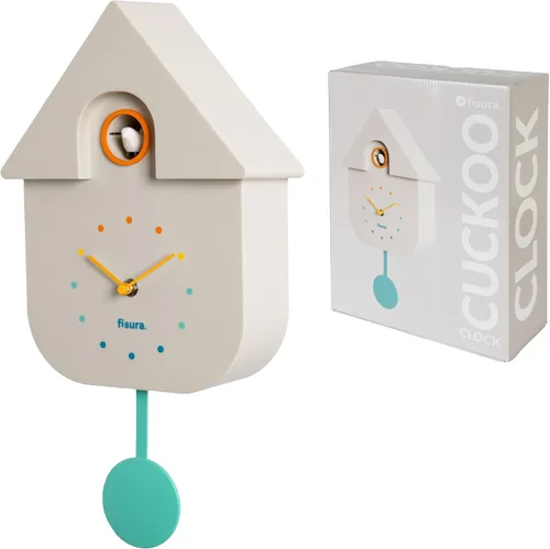 Miniatura 9 de Fisura - Reloj de pared de cuco a rayas azules y beige con esfera roja - Reloj de pared decorativo moderno, regalo único de decoración del hogar