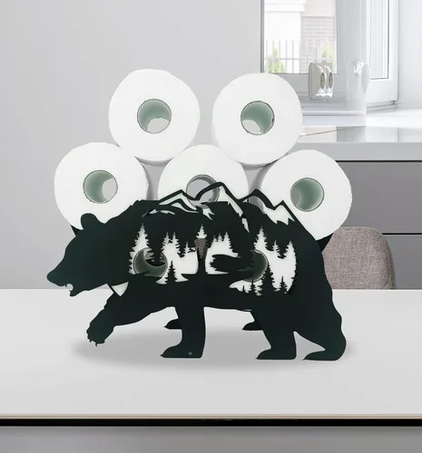 Miniatura 3 de Soportes de papel de oso de metal, divertidos soportes de almacenamiento de papel de animales negros para interiores y cocina, almacenamiento