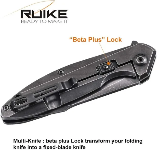 Miniatura 2 de Ruike Cuchillo táctico plegable pequeño cuchillo de bolsillo con clip EDC Camping Pesca Senderismo Cuchillos Marco Cerradura 14C28N Acero Negro al