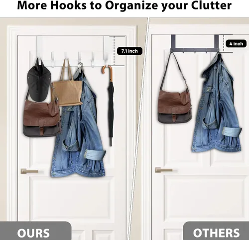 Miniatura 4 de Optish Ganchos para colgar sobre la puerta, perchero para baño con 12 ganchos para colgar ropa, abrigos, toallas, se adapta a puertas de 1 3/4