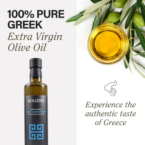 Miniatura 2 de Kouzini Aceite de oliva griego virgen extra sin filtrar, aceite de oliva griego extra virgen prensado en frío, origen único, alto polifenoles, sabor