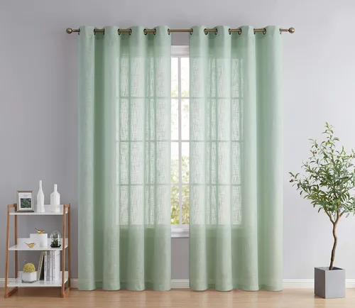 Miniatura 23 de HLC.ME - Cortinas de lino sintético con textura semitransparentes que mantienen la privacidad y filtran la luz, con ojales, cortas y de tela delgada