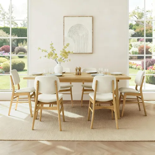 Miniatura 15 de KISLOT Rattan Dining Chairs Set of 4, Upholstered Modern Dining Room Chairs, Mid Century Oak Wood Kitchen Chairs with Rattan Backrest for Farmhouse