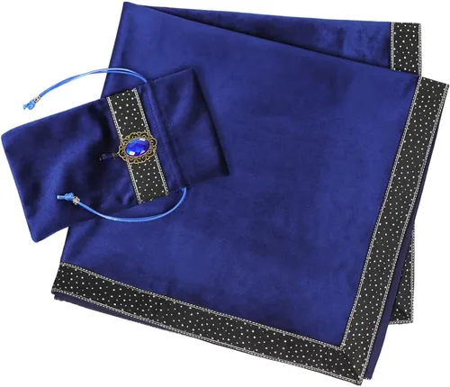 Estrellas brillantes: mantel de terciopelo negro con cordón, bolsa de tela para altar, juego de dos piezas, 25.5 x 25.5 pulgadas, grande (azul)