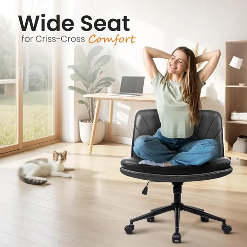 Miniatura 3 de NEO Chair Silla Criss Cross con Ruedas Sin Brazos Silla de Oficina de Escritorio con Patas Cruzadas Amplia y Cómoda Silla de Tocador de Maquillaje