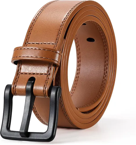 Miniatura 9 de XZQTIVE Cinturón de cuero hipoalergénico sin metal para hombre, cinturón de cuero para jeans y vestido, sin níquel, con hebilla negra