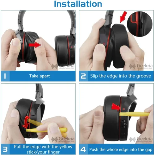 Miniatura 6 de Geekria Juego de almohadillas de repuesto + diadema compatibles con auriculares Sony MDR-XB950BT, MDR-XB950B1, juego de piezas de reparación