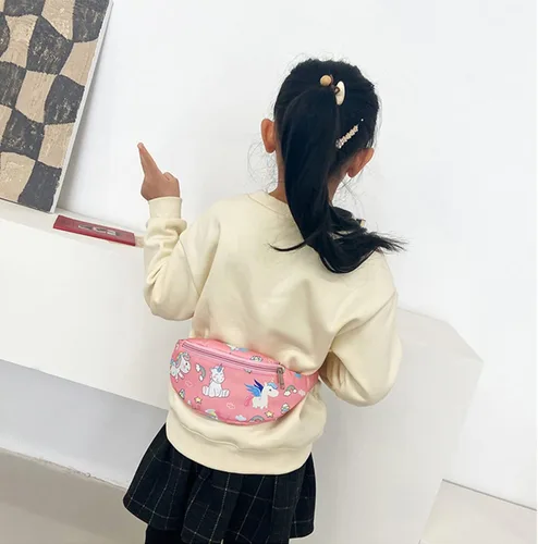 Miniatura 4 de Linda cangurera de dinosaurio para niños, riñonera pequeña con cinturón, bolso cruzado para la cintura para niños y niñas, Rosado, Riñonera