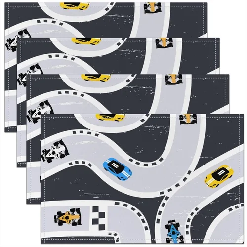 Castle Fairy Juego de 4 manteles individuales de tráfico de carretera, pista de autos de carreras, deportes extremos al aire libre, interiores,