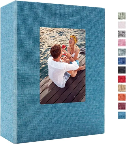 Miniatura 16 de Vienrose - Álbum de fotos de lino con 300 bolsillos de 4 x 6 pulgadas, cubierta de tela, para bodas, familias, aniversarios y bebés Azul cielo