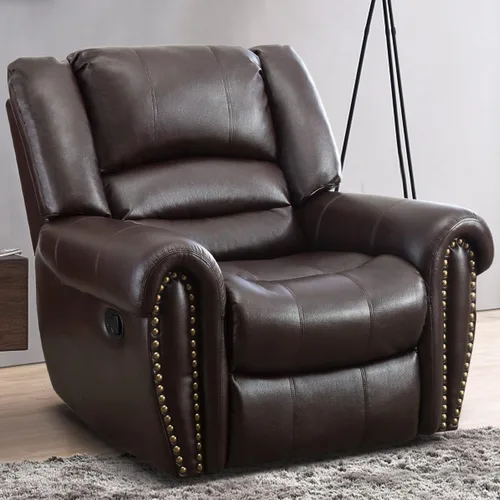 INZOY Silla reclinable de cuero, sofá reclinable manual resistente, sofá individual para sala de estar, asientos de cine en casa, color marrón