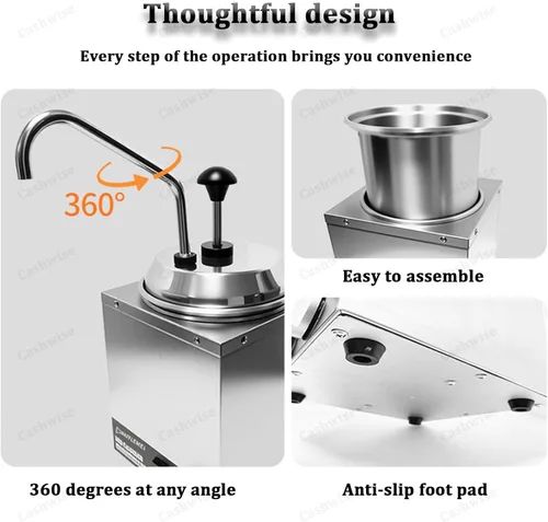 Miniatura 4 de Dispensador de queso nacho con bomba, calentador de temperatura ajustable, chocolate caliente comercial, calentador eléctrico de mantequilla de maní