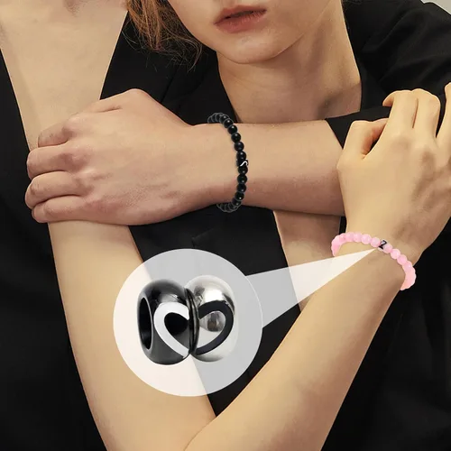Miniatura 98 de 2 pulseras magnéticas para parejas, piedra natural negra mate, cristal para votos de amor eterno, juego de pulseras de cuentas de piedra de energía