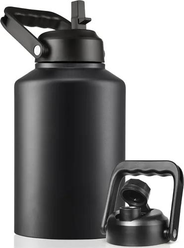 Miniatura 9 de EALGRO Botella de Agua Aislada de Medio Galón Jarra con Pajilla, 64 oz Frasco de Agua Deportivo de Metal de Acero Inoxidable Grande con Asa, Taza
