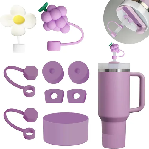 Miniatura 17 de Stanley Set de accesorios para taza: tapa de silicona a prueba de derrames, tapa con pajita, protector de silicona para vaso de 40 oz y 30 oz (NEGRO)