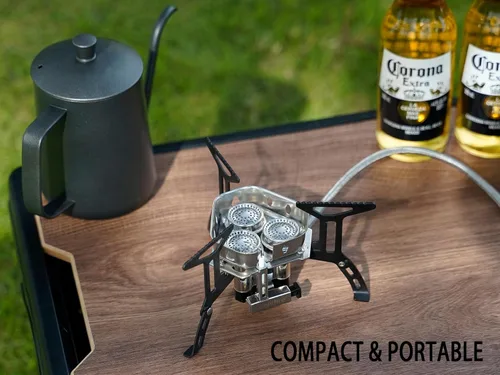 Miniatura 8 de Estufa de gas portátil para acampar de 6800 W, pequeña estufa de mochilero con adaptador de gas propano, mini estufa de campamento plegable