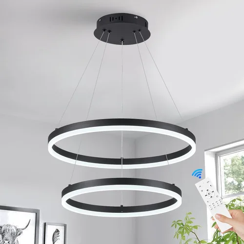Miniatura 20 de Benkut Lámpara colgante LED moderna D24 pulgadas, color negro dorado, lámpara LED circular regulable, 1 anillo con control remoto, luz colgante