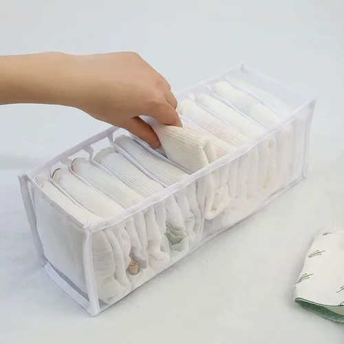 Miniatura 9 de Divisores organizadores de cajones de calcetines, organizadores plegables de 11 celdas para cajones, caja organizadora de ropa de malla para Blanco