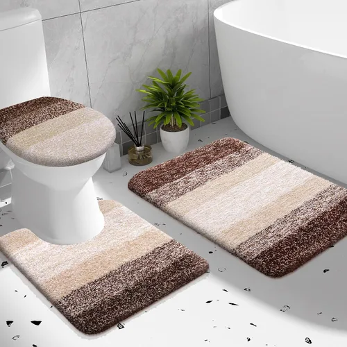 Miniatura 29 de OLANLY Juego de alfombras de baño de 3 piezas, alfombra de baño de microfibra suave absorbente, alfombra de contorno en forma de U para inodoro