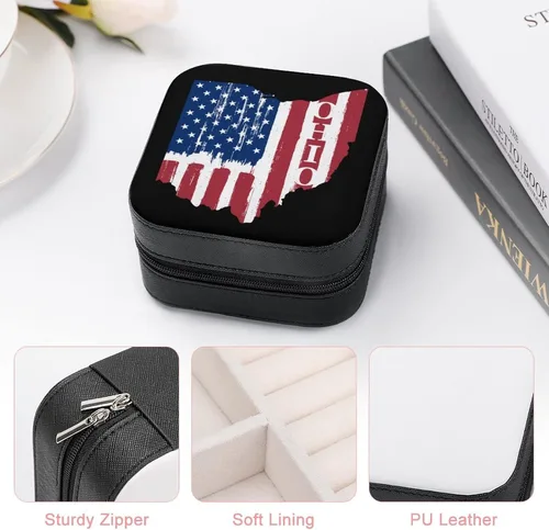 Miniatura 4 de Joyero pequeño con bandera de Ohio de Ohio, organizador portátil para anillos, aretes, collares, regalos para niñas y mujeres