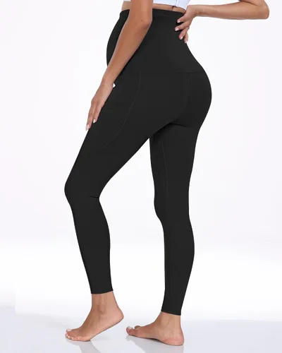 Miniatura 4 de WHOUARE Leggings de maternidad sobre el vientre con bolsillos para mujer, cintura alta, entrenamiento, pantalones de yoga