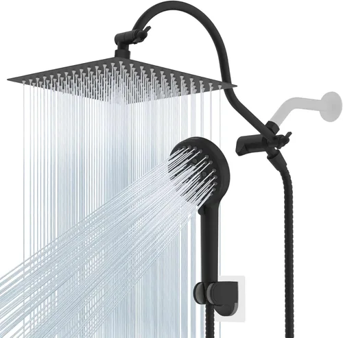 Miniatura 17 de Hibbent All Metal Combo de Cabezal de Ducha de Lluvia de 12 pulgadas con Doble Filtro, Cabezal de Ducha de Mano de Alta Presión con Brazo de Acabado