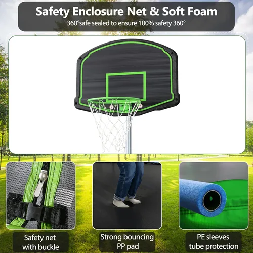 Miniatura 4 de Lyromix Trampolín de 12 pies de 14 pies con tobogán y columpios, cama elástica recreativa grande aprobada por ASTM con aro de baloncesto y escalera