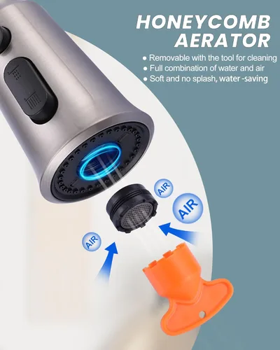 Miniatura 4 de WOWOW Cabezal de repuesto para grifo de cocina, cabezal rociador de grifo extraíble de 3 funciones con 9 adaptadores, boquilla rociadora de cocina