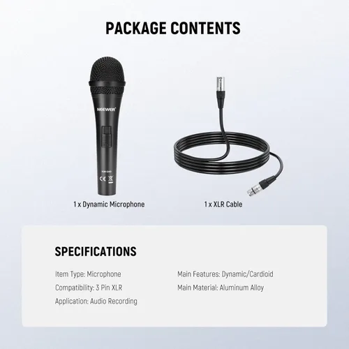 Miniatura 8 de NEEWER NW-040 Micrófono dinámico cardioide con cable XLR, carcasa rígida de metal, micrófono unidireccional para instrumentos musicales, voz
