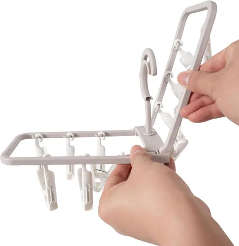 Miniatura 7 de Percheros de secado de ropa, paquete de 2 perchas portátiles plegables pequeñas con 12 clips, gancho giratorio de 360° para calcetines, toallas