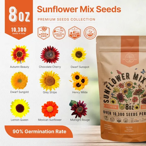 Miniatura 3 de Paquete de semillas de girasol de 8 onzas, más de 10,300 semillas de girasol tradicionales sin OMG para plantar, flores anuales en paquete