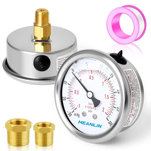 Miniatura 48 de MEANLIN MEASURE - Manómetro de acero inoxidable, relleno de líquido, esfera con cara de 2.5 pulgadas, NPT de 1/4 de pulgada, agua, aceite y gas