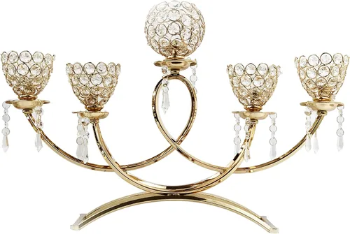 Allgala Portavelas de cristal brillante de 5 brazos con taza en forma de tulipán para bodas, comedores, fiestas, centros de mesa se adapta a velas