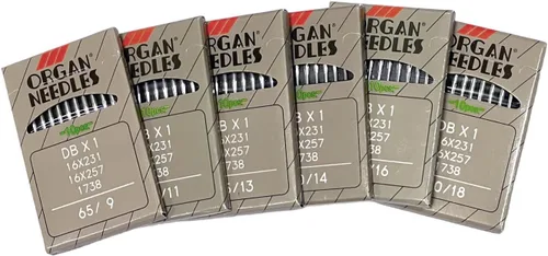 60 agujas industriales de órganos DBX1 en varios tamaños 9, 11, 13, 14, 16, 18 agujas para máquina de coser de órganos japoneses compatibles