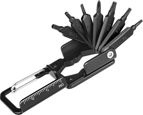 Miniatura 9 de HAUTMEC - Multiherramienta para bicicleta 7 en 1 con llaves hexagonales, destornilladores, regla, palancas de articulación, llavero para kit